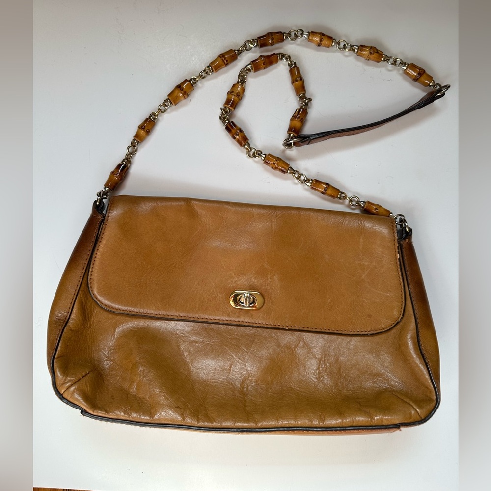 ✨5/$25 Vintage 80s Great American Leatherworks Tan Leather Turnlock Purse